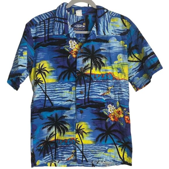Palmwave Men's Hawaiian Shirt S Tropical Beach Floral Button-Up Casual - Picture 5 of 7